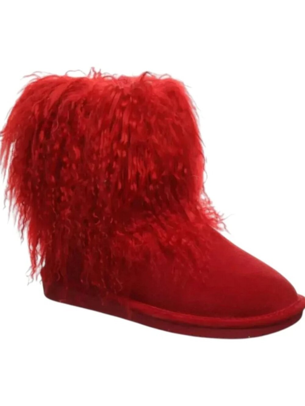 Bearpaw Boo Red Shearling Wool Lined Curly Lamb Fur Mongolian Sherpa Boots 6 NEW